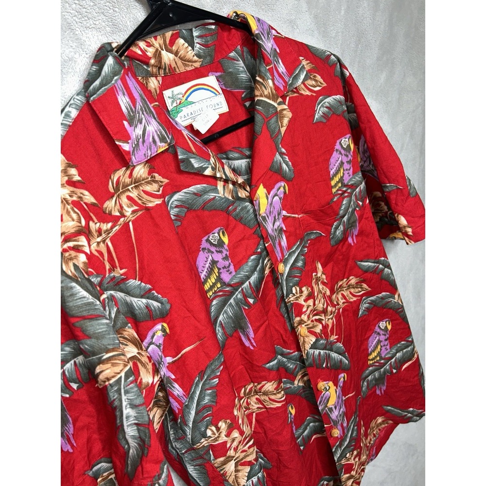 Vintage Hawaiian Shirt Magnum PI Red Jungle Bird Paradise Found Mens Small